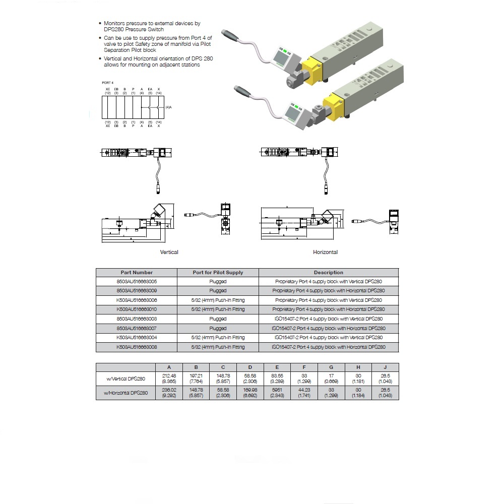 K503AU516663006 NUMATICS/AVENTICS SANDWICH SUPPLY BLOCK 503 SERIES 5/32" TUBE (PTY)